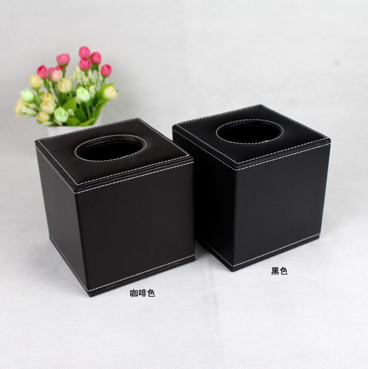 กล่องทิชชู่ หนัง pu สีดำ ใส่กระดาษทิชชู่ ขนาด 13cm x 13cm x 14cm