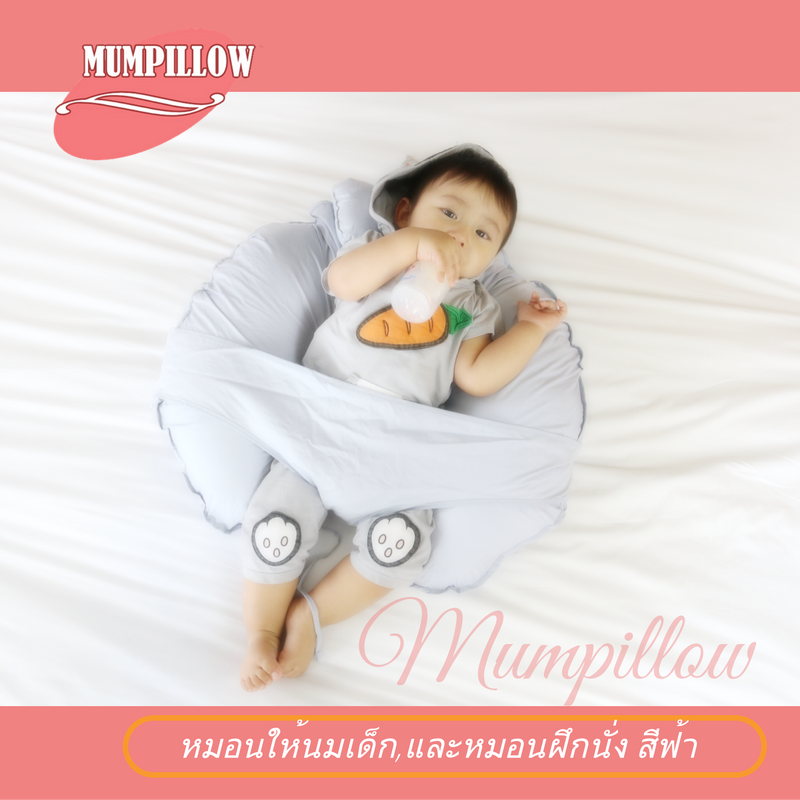 หมอนให้นม 2in1 เป็นทั้งหมอนฝึกนั่งและ หมอนรองให้นม สีฟ้า รุ่นใหม่ เพิ่มหมอนรองศีรษะเด็กทารก