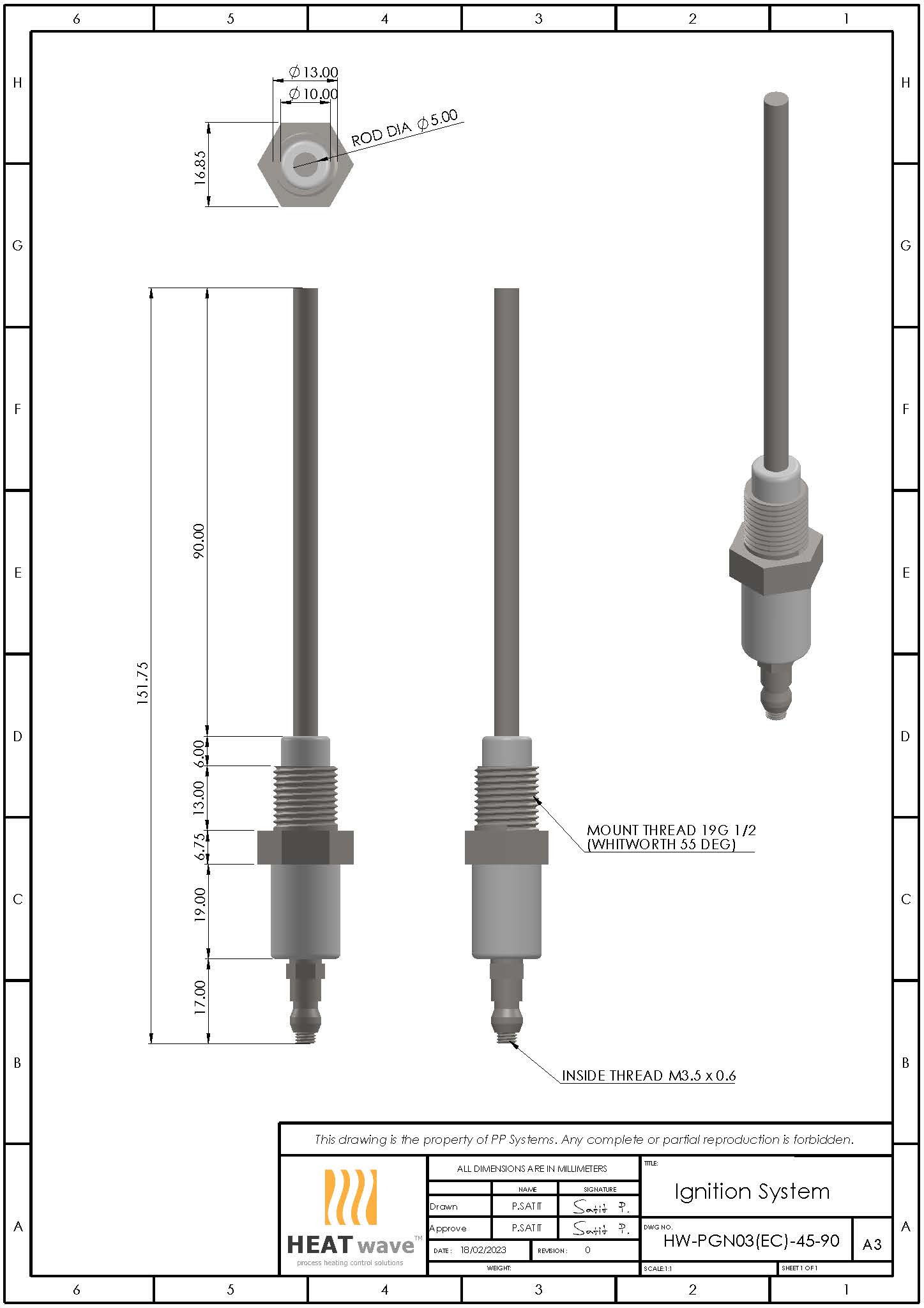 HEATwave Strength Type Flame Sensor Dia 10-13 x 45mm / KANTAL Dia 5 x 90mm for Industrial ECLPIS Package Burner l ก้านโลหะหุ้มเซรามิคส์ ทรงตรง สำหรับตรวจจับเปลวไฟ เครื่องพ่นไฟอุตสาหกรรม
