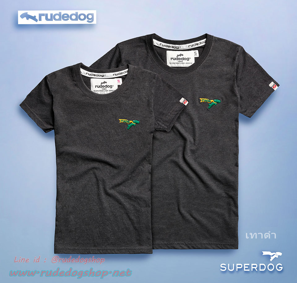 เสื้อยืดผู้หญิงคอกรมแขนสั้น rudedog รุ่น Mini Super (มินิซุปเปอร์) สีเทาดำ