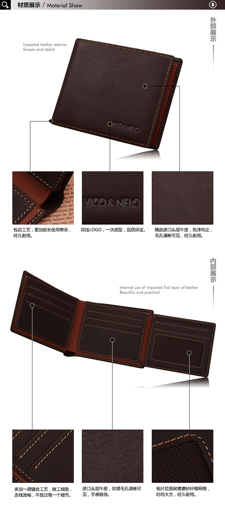 กระเป๋าสตางค์หนังแท้ Vico&Nelo 004 [สีน้ำตาลเข้ม]