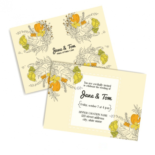 การ์ดแต่งงาน Wedding card สไตล์การออกแบบดีไซน์โดยใช้สีครีมเป็นสีพื้นมีดอกไม้สวยๆพร้อมจัดวางอย่างเป็นระเบียบโดยไม่บดบังรายละเอียดอื่นๆ การ์ดงานแต่ง ไว้สำหรับ เรียนเชิญแขกผู้มีเกียรติเข้ามาร่วมงานแต่งงาน // ตัวอย่างดีไซน์ การ์ดแต่งงาน การ์ดเชิญ การ์ดสวยๆ