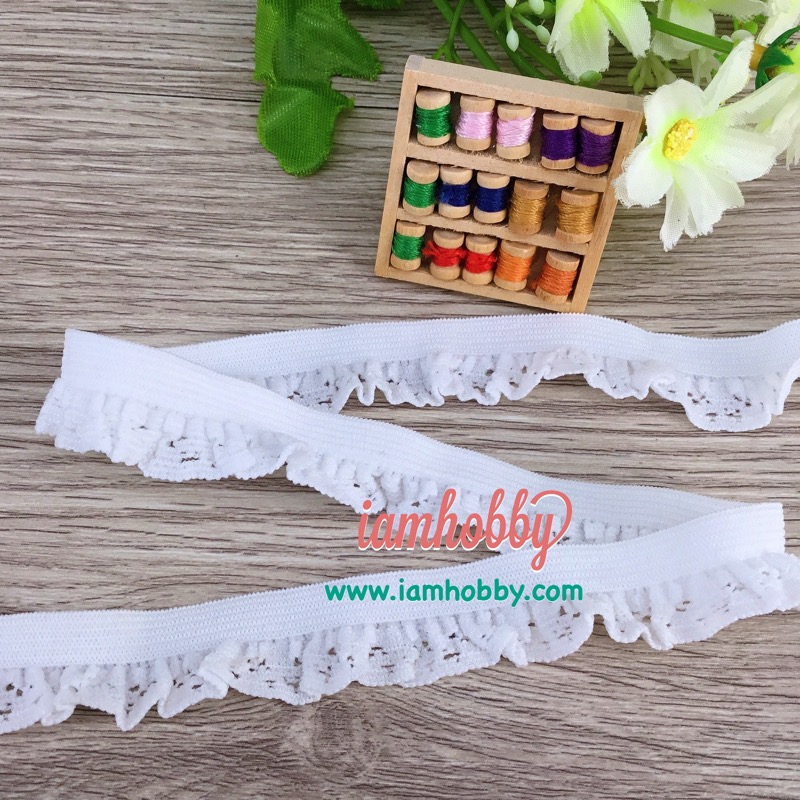 ระบายลูกไม้ยืดสีขาว ขนาด 1.5 cm. ( 1 หลา )