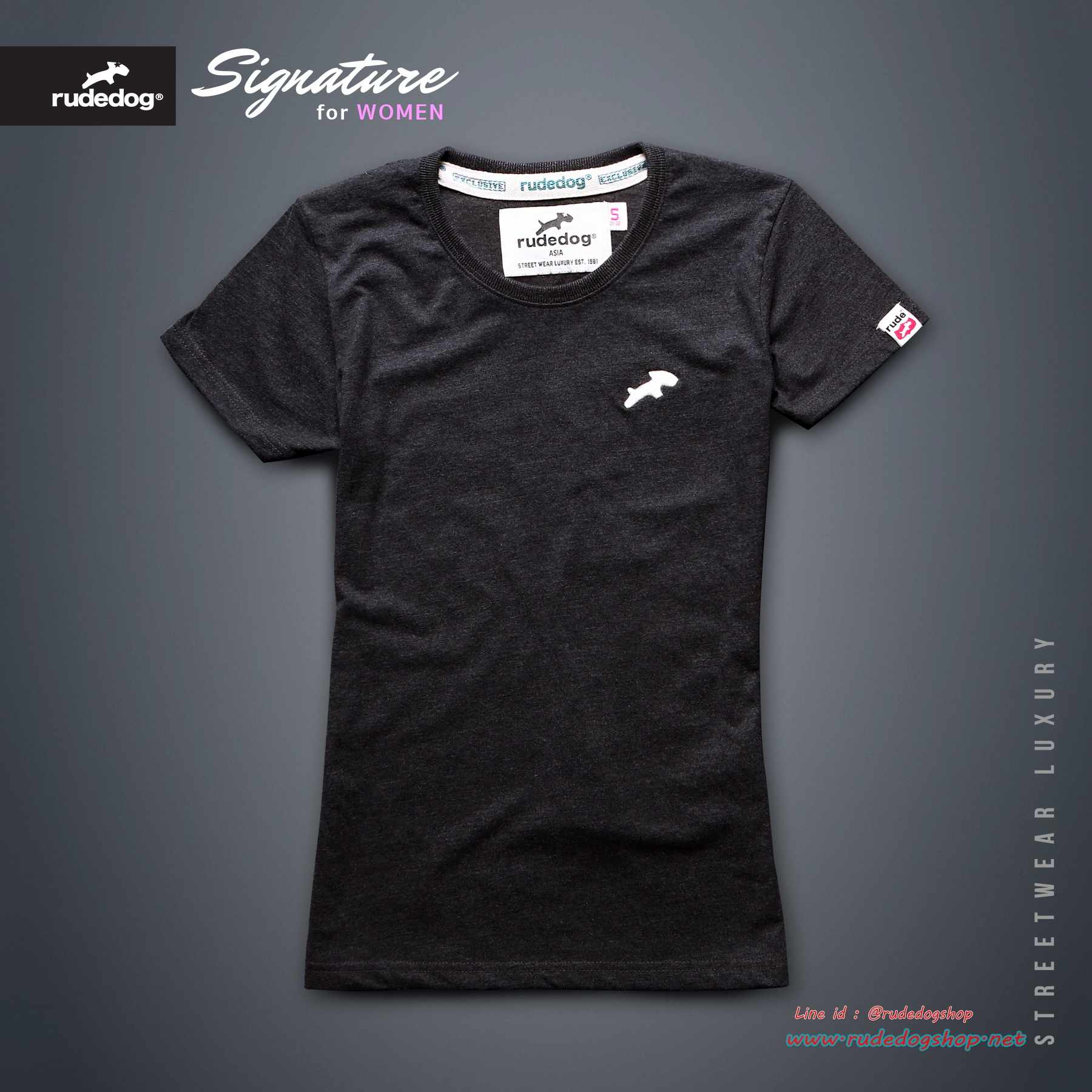 เสื้อยืด Rudedog ผู้หญิง รุ่น Signature สีเทาดำ