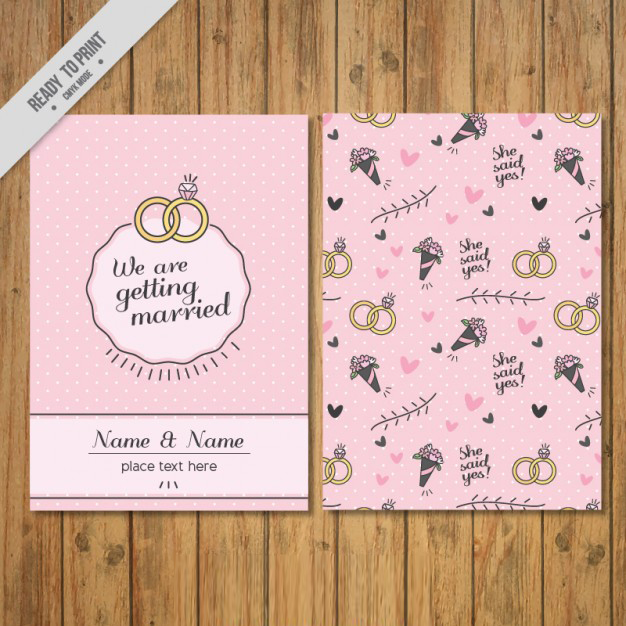 การ์ดแต่งงาน Wedding card สไตล์การออกแบบดีไซน์แบบโทนสีชมพูและตกแต่งด้วยรูปแหวนเพิ่มความเก๋ไก๋ การ์ดงานแต่ง ไว้สำหรับ เรียนเชิญแขกผู้มีเกียรติเข้ามาร่วมงานแต่งงาน // ตัวอย่างดีไซน์ การ์ดแต่งงาน การ์ดเชิญ การ์ดสวยๆ
