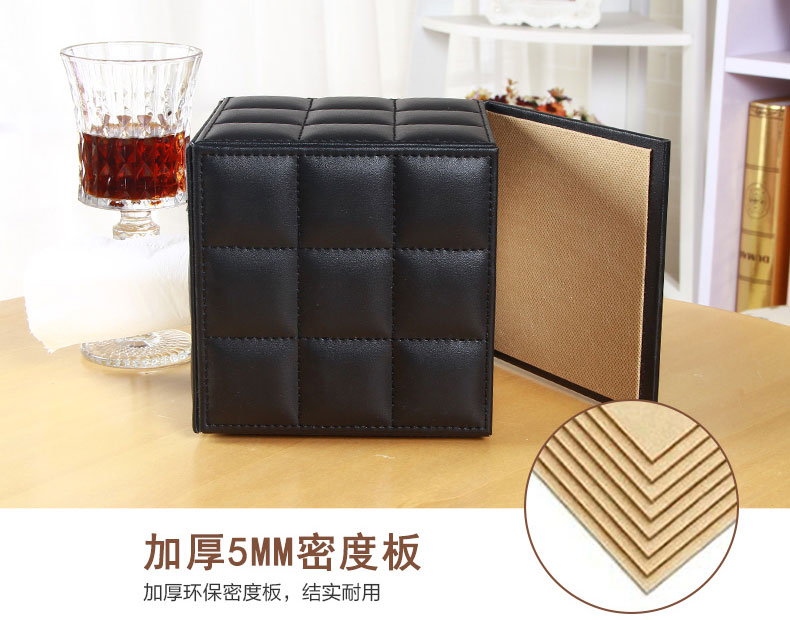 กล่องทิชชู่ หนัง pu สีดำ ลาย grid หนังแกะ ใส่กระดาษทิชชู่ ขนาด 13cm x 13cm x 13cm