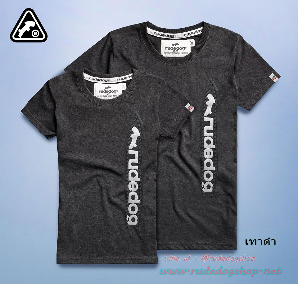 เสื้อยืดผู้หญิงคอกรมแขนสั้น rudedog รุ่น Zipper (ซิปเปอร์) สีเทา-ดำ