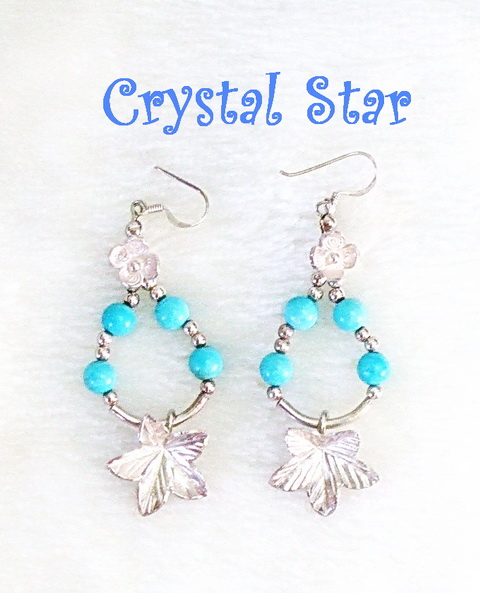 ต่างหูเงินแท้และเทอร์ควอยส์สีฟ้า