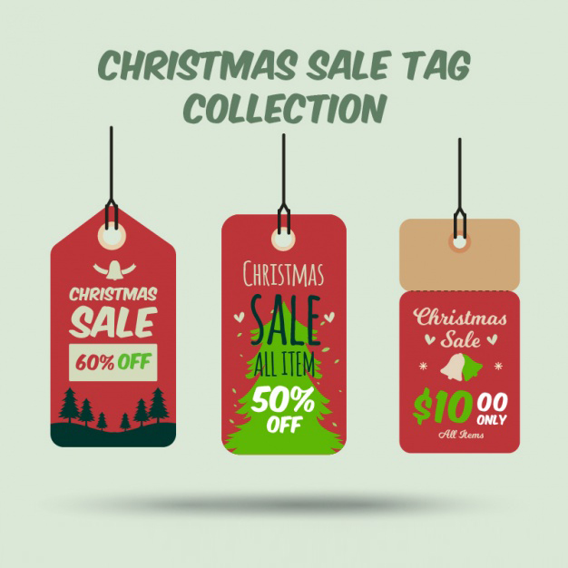ป้ายสินค้า Hang Tag ป้ายกระดาษ สไตล์การออกแบบดีไซน์แบบเรียบๆแต่ดูดีมีสไตล์ ป้ายสินค้าไว้สำหรับประชาสัมพันธ์แก่ลูกค้าเกี่ยวกับสินค้าลดราคาในช่วงเทศกาลคริสมาส // ตัวอย่างดีไซน์ ป้ายสินค้า Hang Tag ป้ายกระดาษ