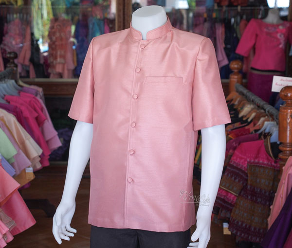 เสื้อผ้าไหมแพรทองคอพระราชทาน สีกะปิ ไซส์ XL