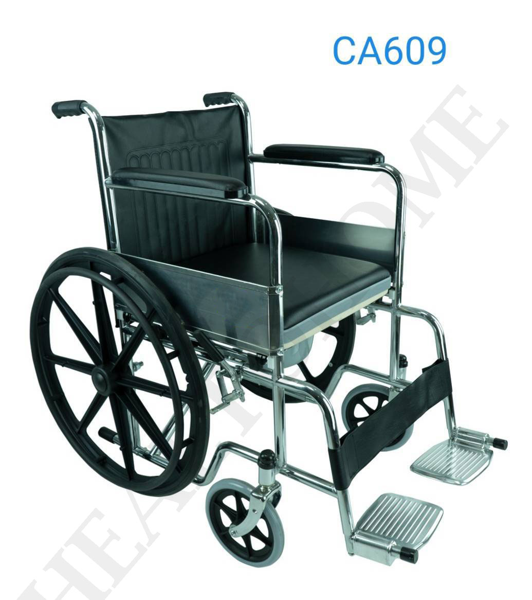 KC004-CA609 รถเข็นนั่งถ่าย พับได้ เบาะยก เหล็กชุบโครเมี่ยม ล้อแมกซ์ เบาะหนัง (ส่งฟรี)