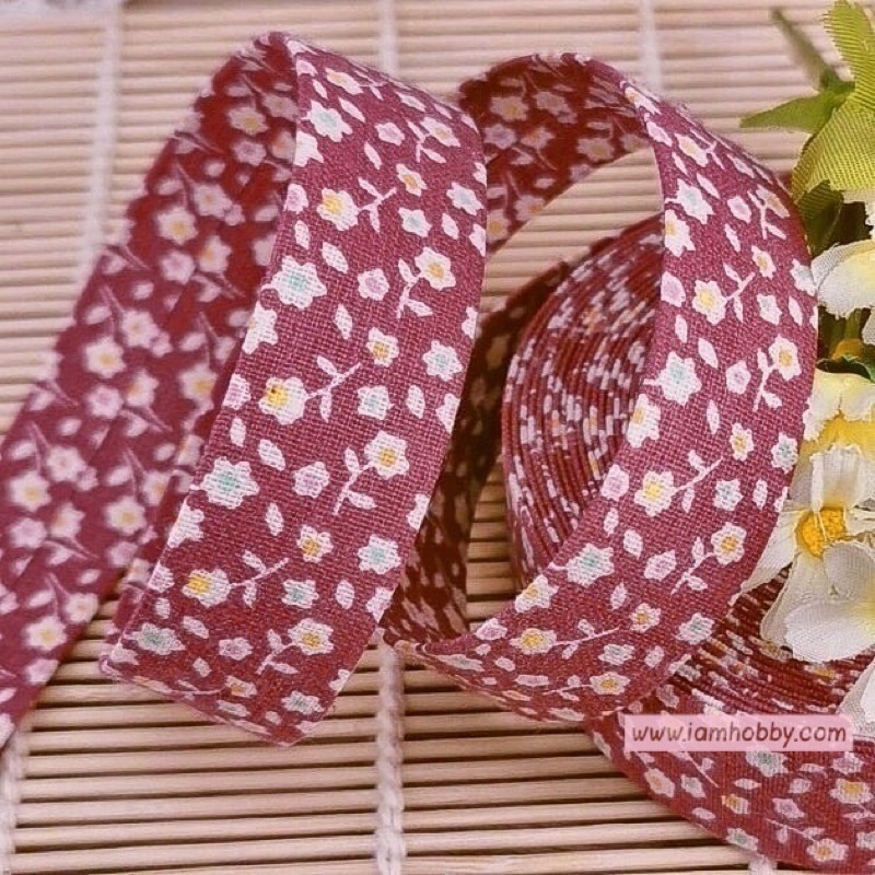 ริบบิ้นผ้า เทปผ้าสไตล์ญี่ปุ่นลายดอกไม้เล็กๆ ขนาด 25 mm. (1 หลา) (เลือกสี)