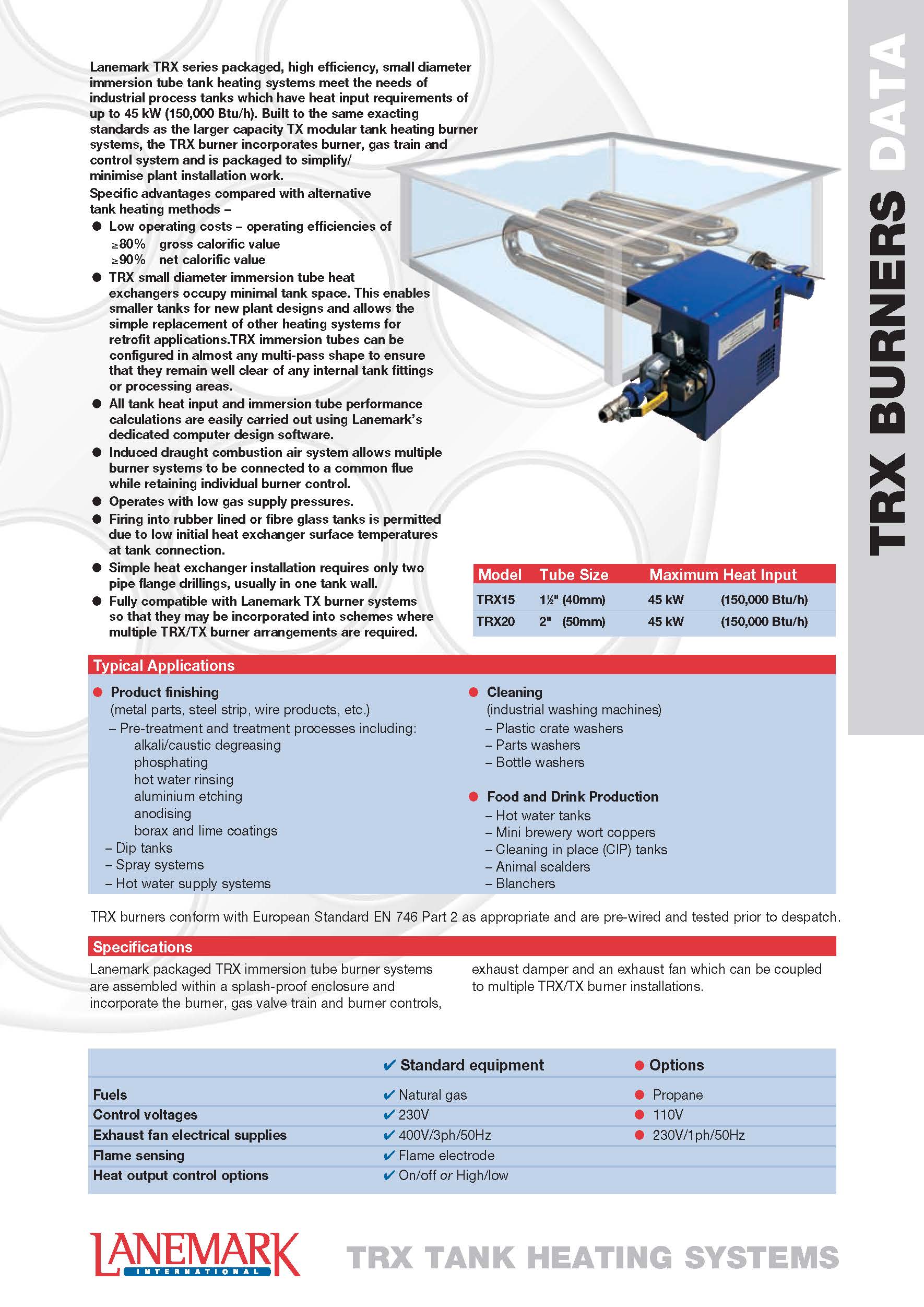 LANEMARK TRX - Tank Heating Gas Burners l เครื่องพ่นไฟอุตสาหกรรม เบิร์นเนอร์ต้มน้ำ กำลังสูงสุด 45 kW
