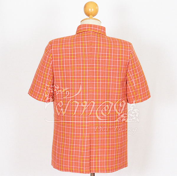เสื้อผ้าฝ้ายลายสก็อต สีส้มอิฐ ไซส์ 2XL