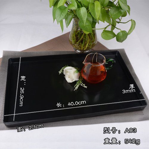 ถาดโรงแรม ถาดอาหาร เมลามีน ผิวเรียบ สีดำ ขนาด 40.0cm x 26.9cm x 2.1cm หนา 3 mm