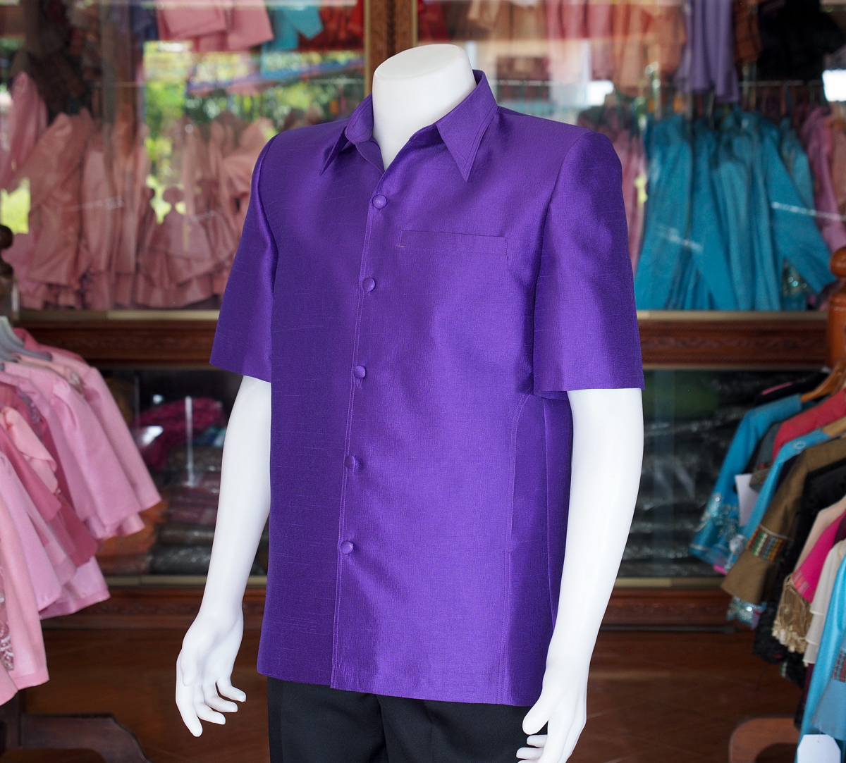 เสื้อสูทไหมมุก สีม่วงเข้ม ไซส์ XL
