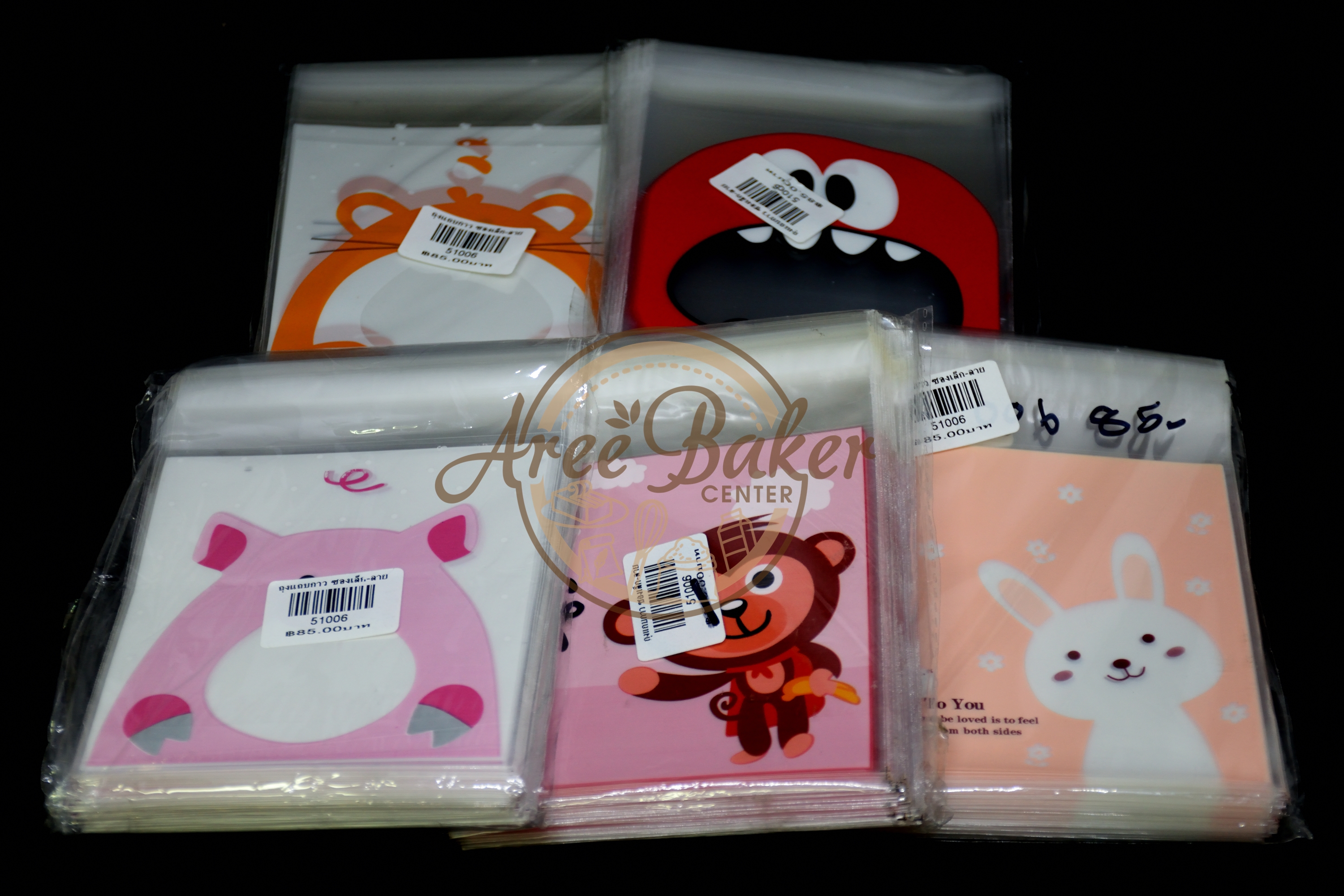 ถุงแก้ว OPP แถบกาวลายการ์ตูน เล็ก 10x10x3 cm 100ใบ