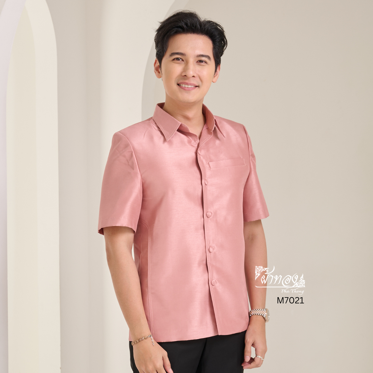 เสื้อผ้าไหมแพรทอง สีกะปิ ไซส์ S