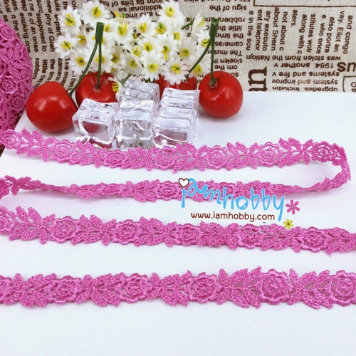 ลูกไม้ถัก ลายดอกกุหลาบสีม่วง 12 มิล (1 หลา)