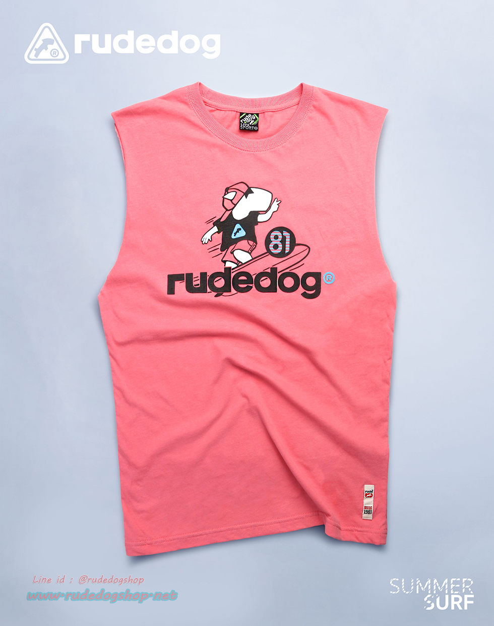 เสื้อยืดแขนกุด rudedog รุ่น Summer Surf (ซัมเมอร์ เซิร์ฟ) สีชมพู
