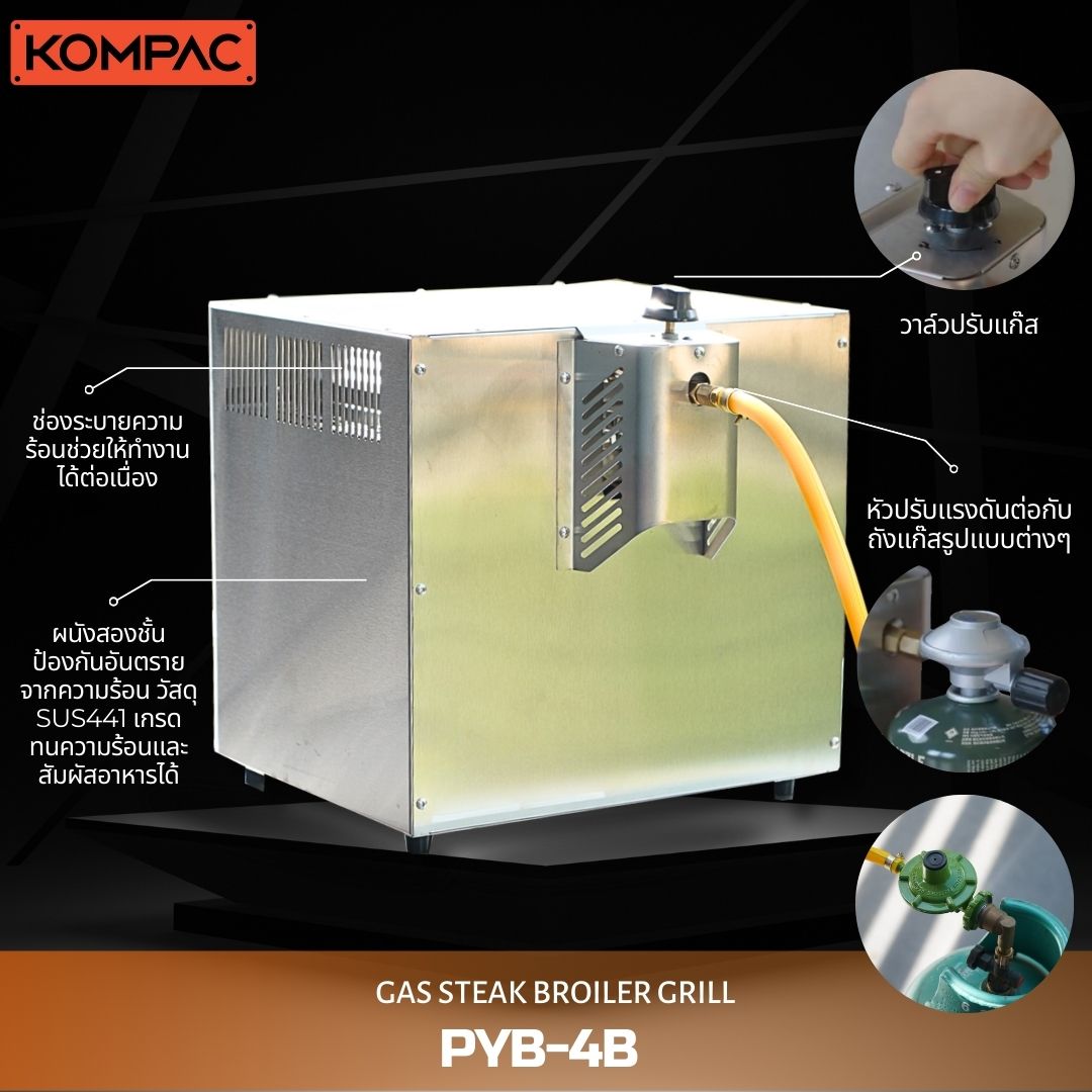 KOMPAC x PYB-4B 800°C Propane Steak Broiler Grill for Steak House and Camping l เตาย่างสเต็กอินฟาเรด 800องศาเซลซียส สองหัวเตา ระบบแก๊สเปิด-ปิดอัตโนมัติ