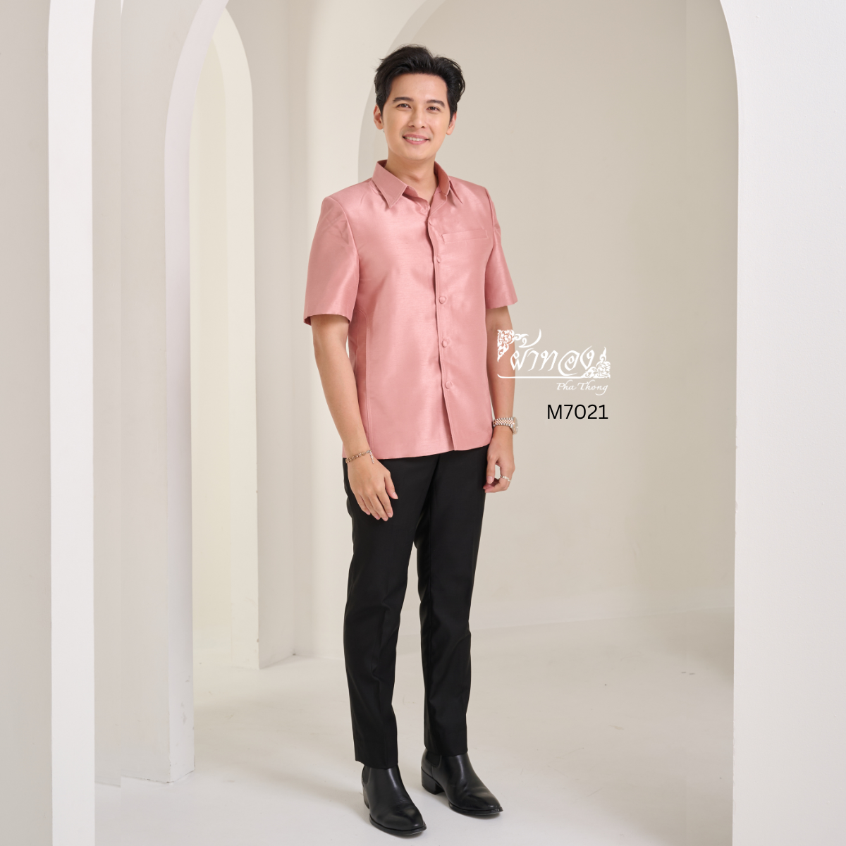 เสื้อผ้าไหมแพรทอง สีกะปิ ไซส์ L