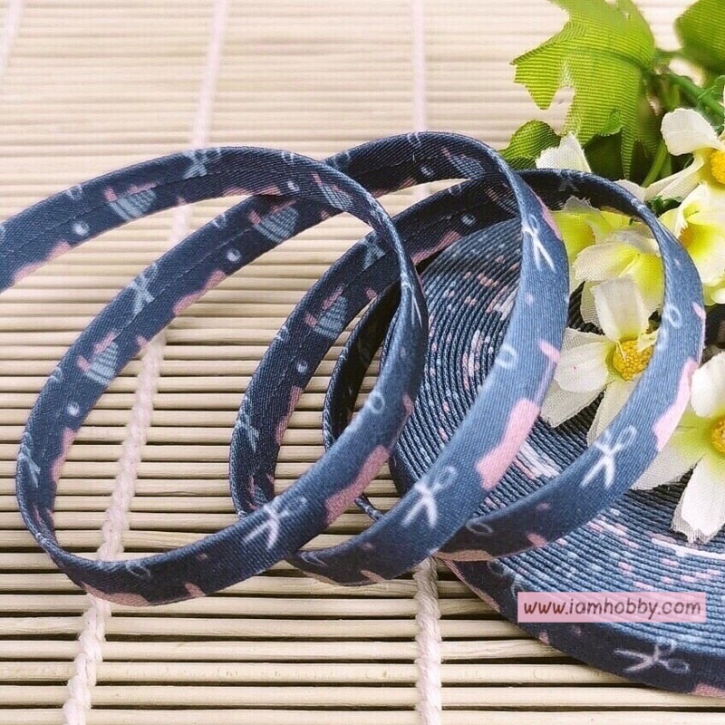 ริบบิ้นผ้า เทปผ้าสไตล์ญี่ปุ่น ขนาด 10 มิล ลายsewing (1 หลา) (เลือกสี)
