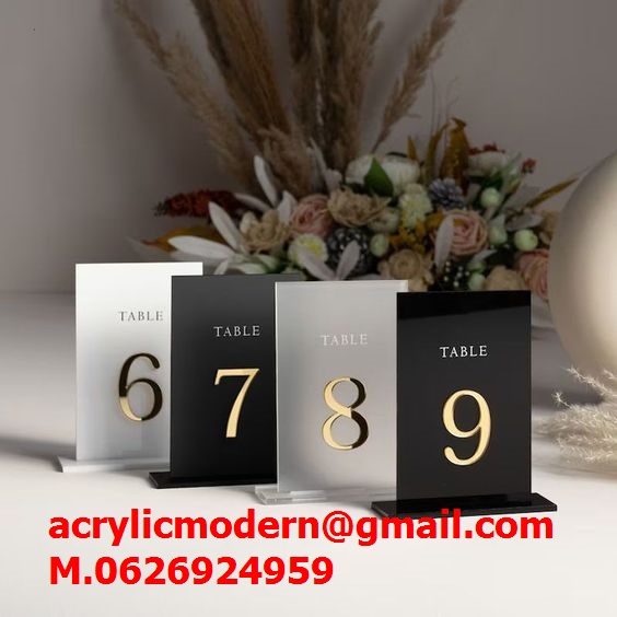 ป้ายหมายเลขโต๊ะอคริลิค สำหรับคาเฟ่ ร้านอาหาร ร้านกาแฟ table number ขนาด 4x6 นิ้ว
