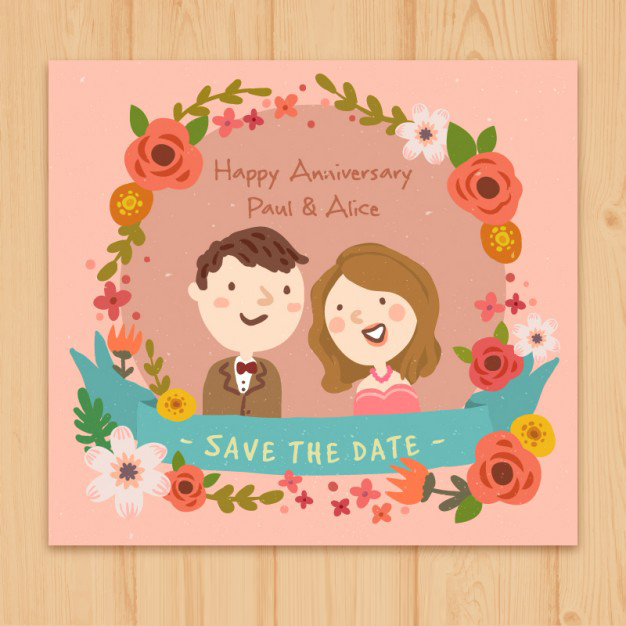 การ์ดแต่งงาน Wedding card สไตล์การออกแบบดีไซน์แบบโทนหวานๆและตกแต่งด้วยตัวการ์ตูนคู่บ่าวสาวเพิ่มความน่าสนใจ การ์ดงานแต่ง ไว้สำหรับ เรียนเชิญแขกผู้มีเกียรติเข้ามาร่วมงานแต่งงาน // ตัวอย่างดีไซน์ การ์ดแต่งงาน การ์ดเชิญ การ์ดสวยๆ