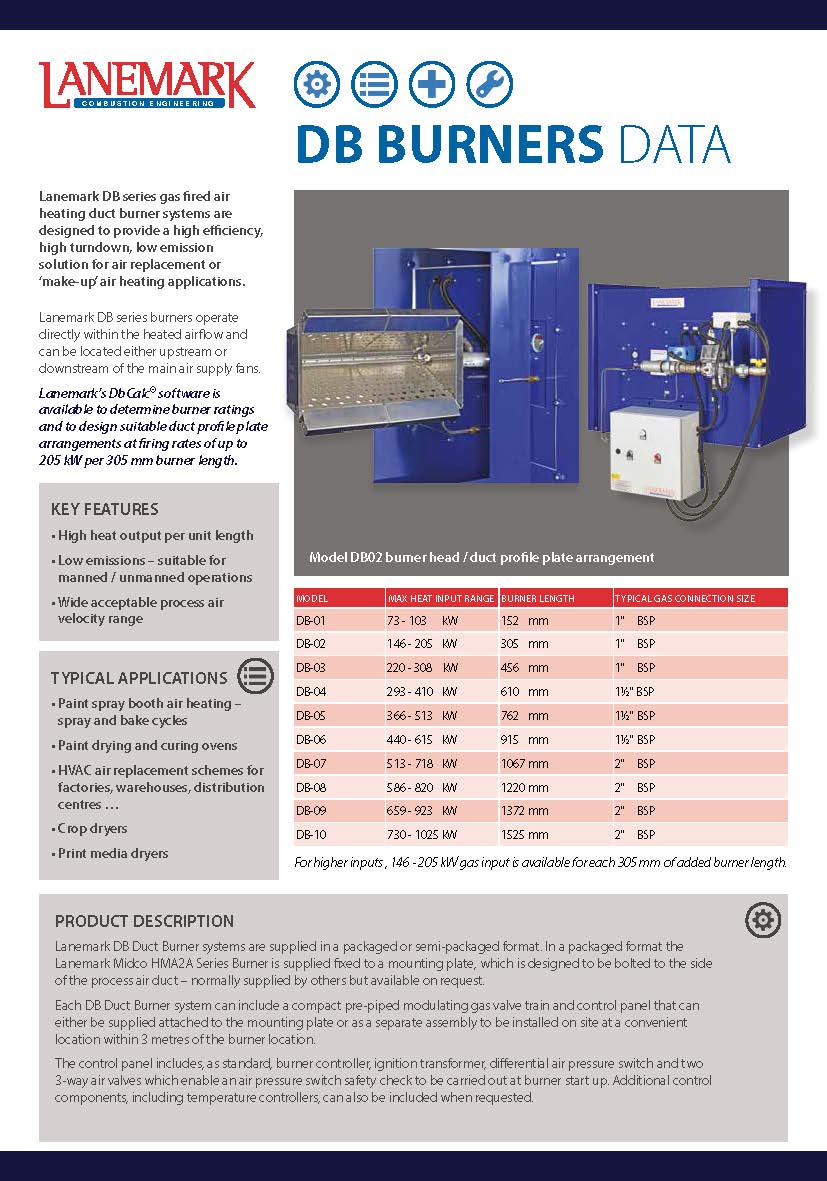 LANEMARK DB MK6 - Duct Burner l เครื่องพ่นไฟอุตสาหกรรม ท่อส่งลมร้อน กำลังสูงสุด 1,025 kW