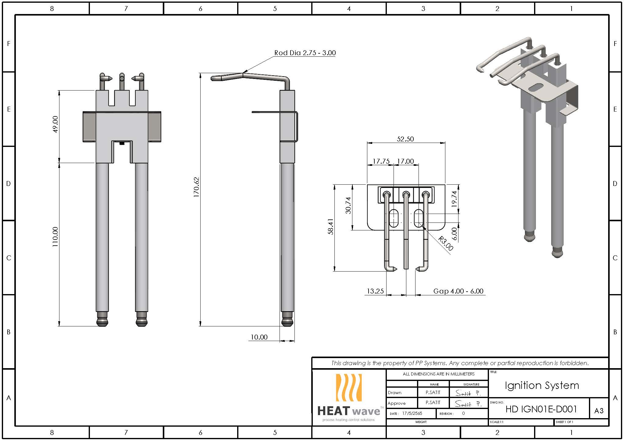 HEATwave Extended 3-Pins Igniter l เขี้ยวสปาร์ค แท่งสปาร์คสามแกน งอ 90° (ฐานยาวพิเศษ) สำหรับหัวเตาอินฟาเรด