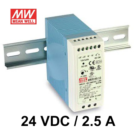 Meanwell Power supply 60 watt Model MDR-60-24 input 100-240vac output 2.5A dinrail type