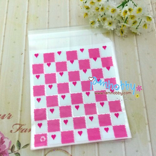 ถุงแกัวฝากาว พิมพ์ลายตารางหัวใจ 11x10 cm. (10 ชิ้น)