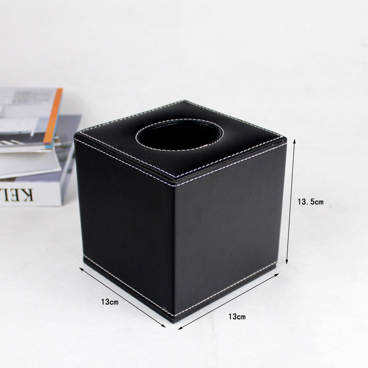 กล่องทิชชู่ หนัง pu สีดำ ใส่กระดาษทิชชู่ ขนาด 13cm x 13cm x 14cm