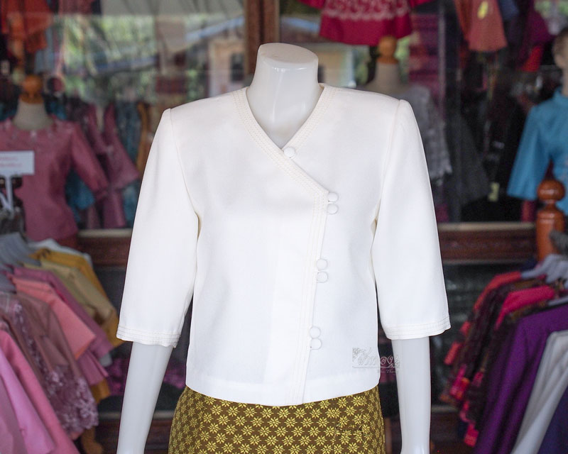 เสื้อผ้าฝ้ายสุโขทัย แต่งปักไหม สีขาวงาช้าง ไซส์ S