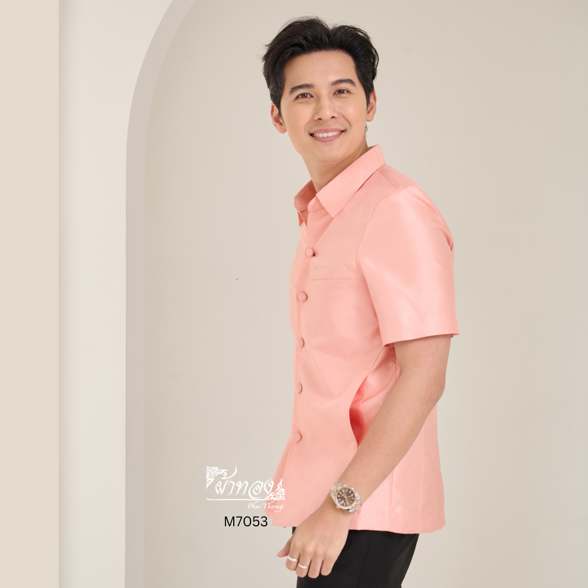 เสื้อผ้าไหมแพรทอง สีโอรส ไซส์ M