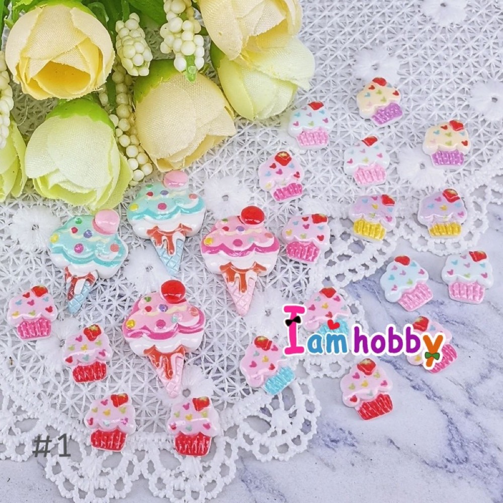 เรซิ่นคัพเค้ก เรซิ่นไอศครีม ชุดที่ 1 เรซิ่นตกแต่งน่ารักๆ (แพ็คละ 22 ชิ้น)