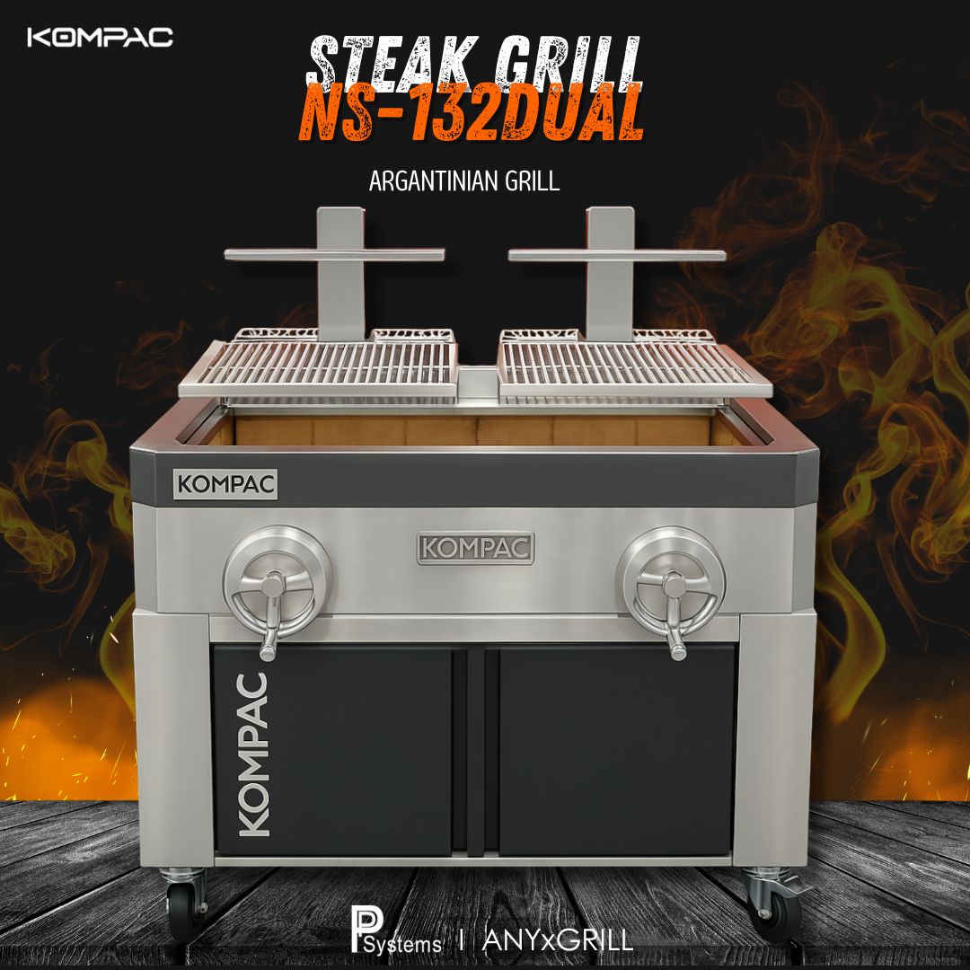 KOMPAC x NS-132Dual Argentinian Santamaria Grill l เตาย่างสไตล์อาร์เจนตินา สำหรับการย่างเนื้อด้วยฟืน พร้อมตะแกรงปรับระดับได้