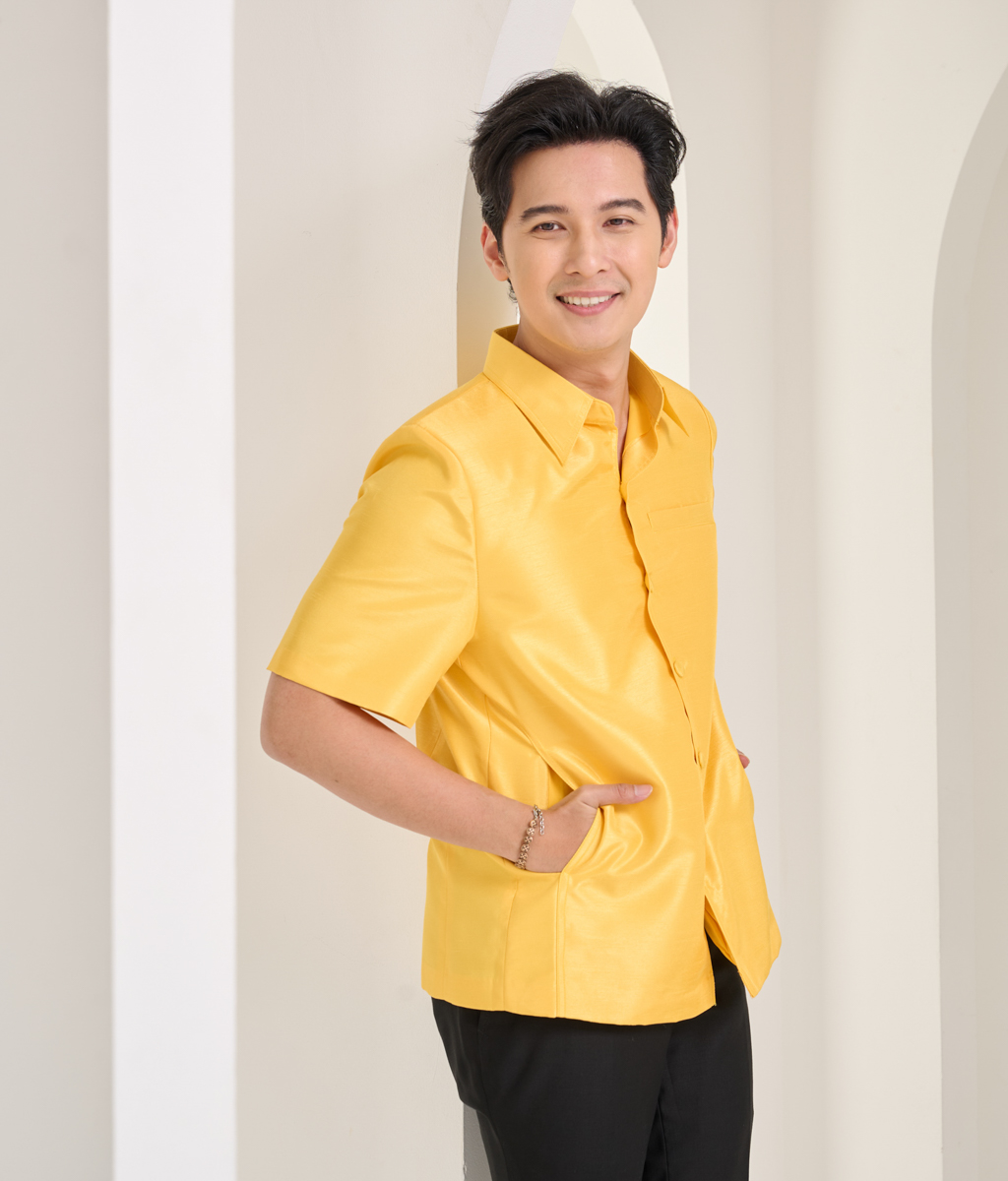 เสื้อผ้าไหมแพรทอง สีเหลือง ไซส์ 2XL