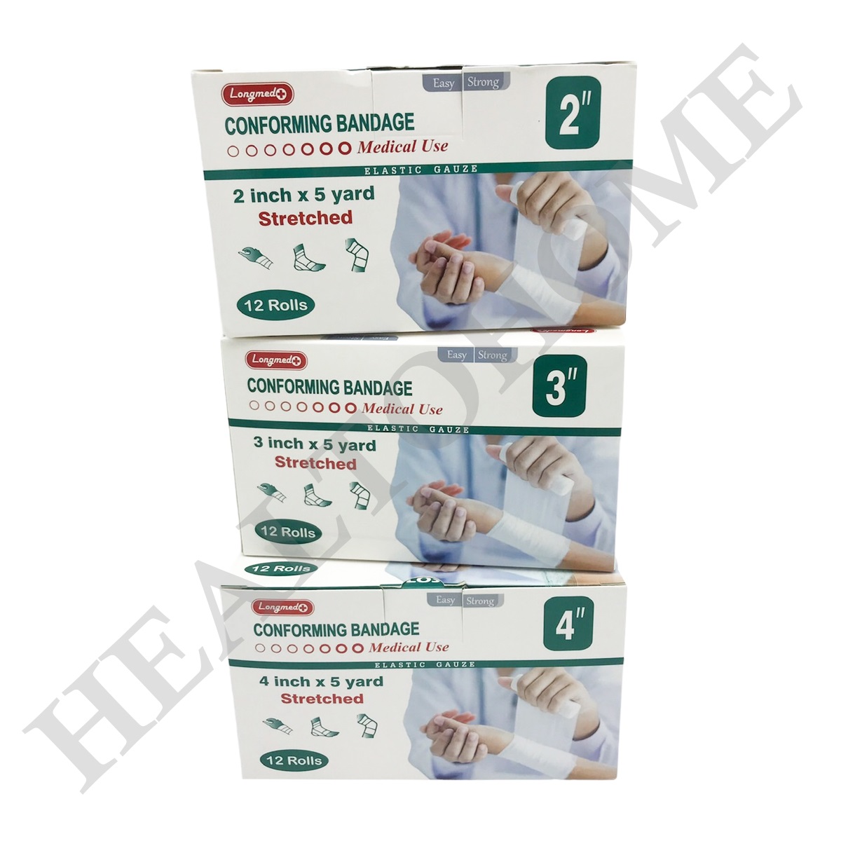 Longmed Conforming Bandage ผ้ายืดพันแผล ขนาดหน้ากว้าง 2,3,4 นิ้ว ยาว 5 หลา (ยกกล่อง 12 ม้วน)