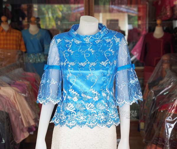 เสื้อลูกไม้ สีฟ้า ไซส์ S
