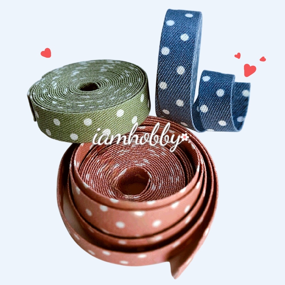 ริบบิ้นผ้า เทปผ้าสไตล์ญี่ปุ่นลายจุด ขนาด 10 มิล (แพ็คละ 3 สี สีละ 1 หลา)