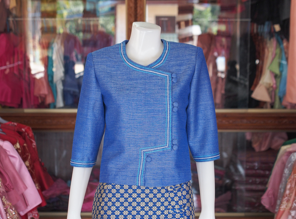 เสื้อผ้าฝ้ายสุโขทัย แต่งเดินไหม สีน้ำเงิน ไซส์ XL