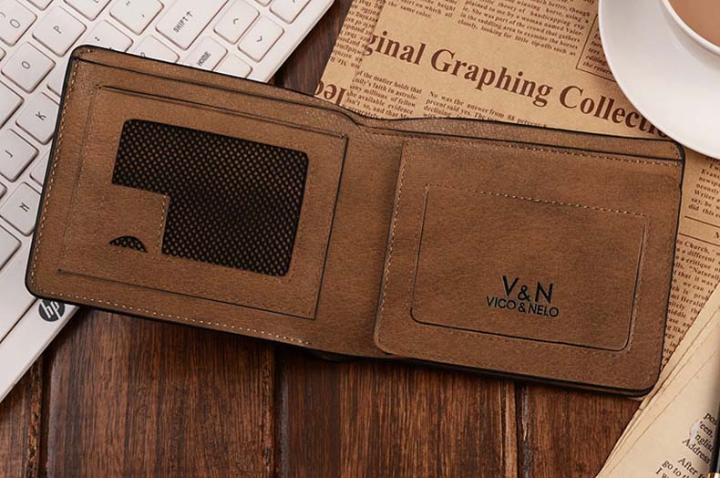 กระเป๋าสตางค์หนังแท้ VICO & NELO รหัส VN-007 [สีน้ำตาลหม่น มีซิป]