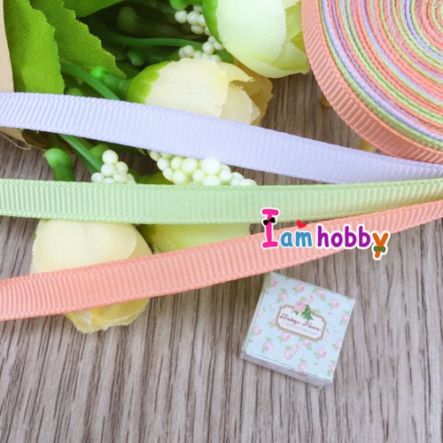 ริบบิ้นผ้า 6 มิล สีม่วง เขียว ส้ม ( แพ็ค 6 หลา : สีละ 2 หลา)