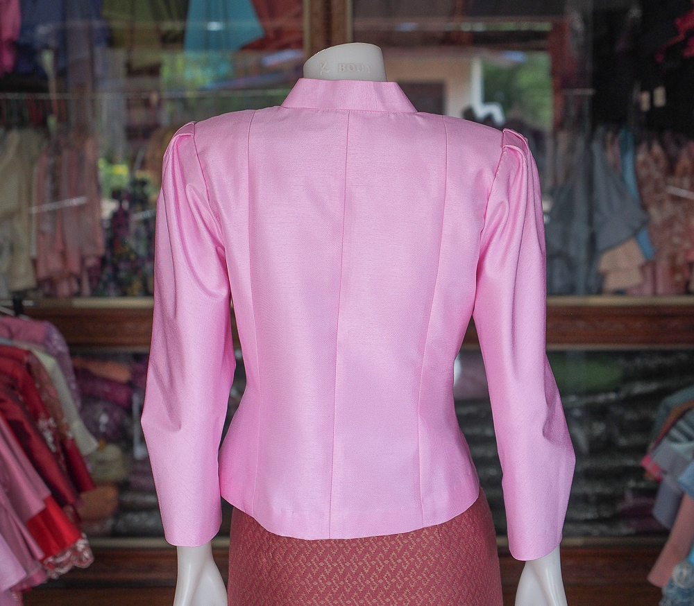 เสื้อไทยจิตรลดา ผ้าไหมแพรทอง สีชมพู ไซส 4XL