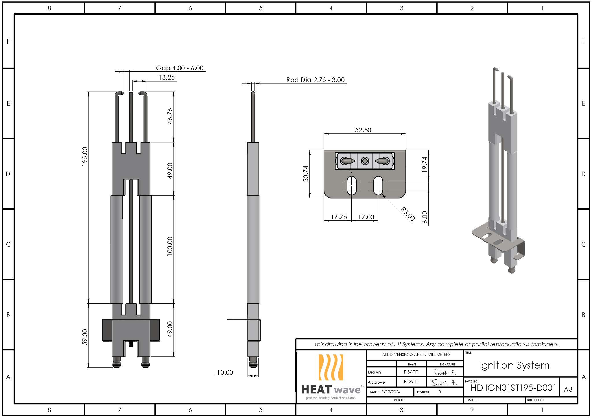 HEATwave Strength 195mm 3-Pins Igniter l เขี้ยวสปาร์ค แท่งสปาร์คสามแกน ตรงสั้น สำหรับเครื่องพ่นไฟแก๊ส