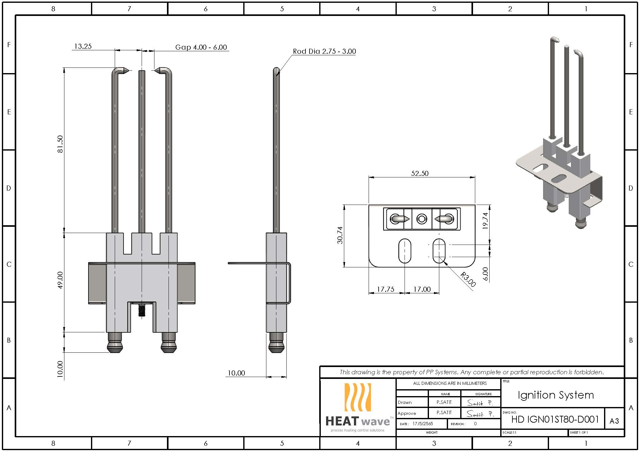 HEATwave Strength 80mm 3-Pins Igniter l เขี้ยวสปาร์ค แท่งสปาร์คสามแกน ตรงสั้น สำหรับเครื่องพ่นไฟแก๊ส