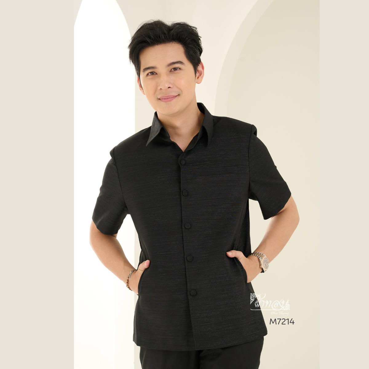 เสื้อผ้าฝ้ายแพรเงิน สีดำ ไซส์ 3XL