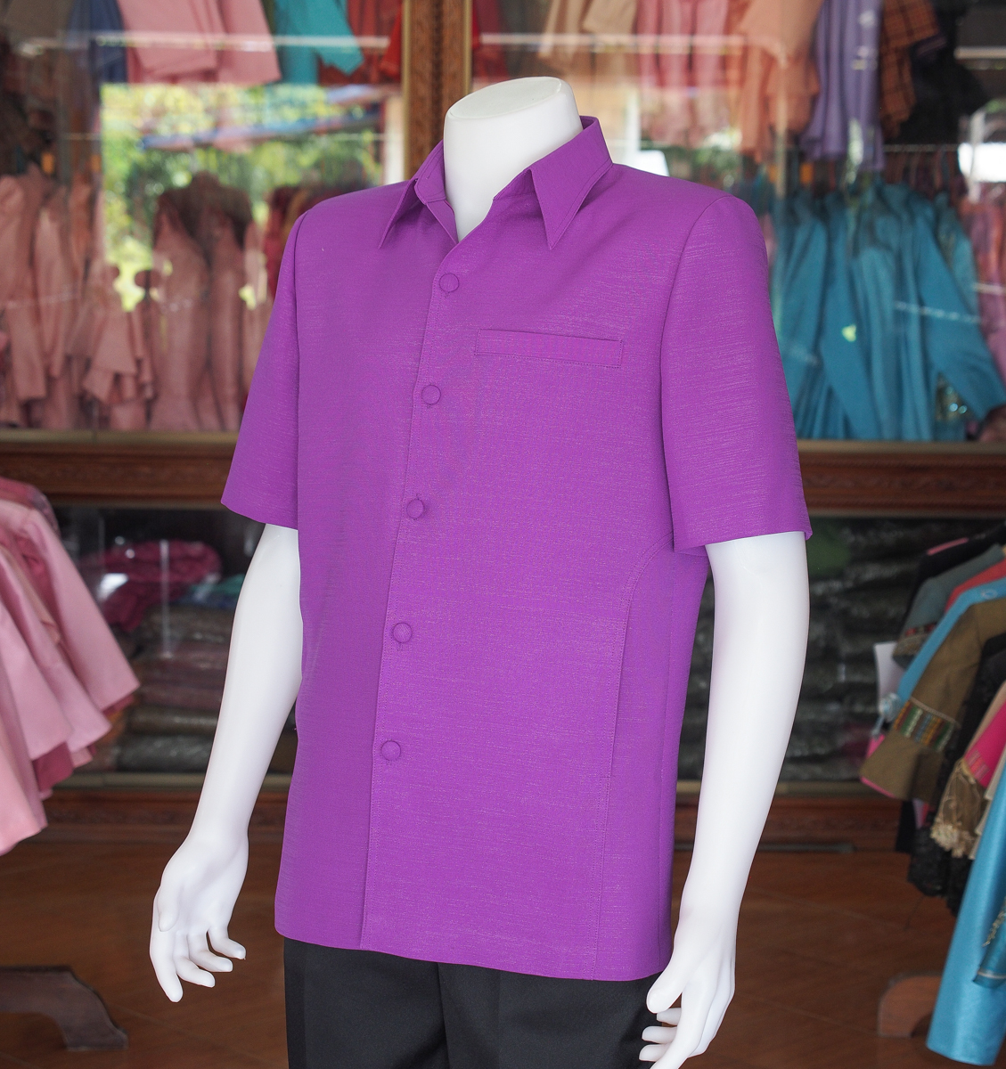 เสื้อผ้าฝ้ายแพรเงิน สีม่วงเข้ม ไซส์ M